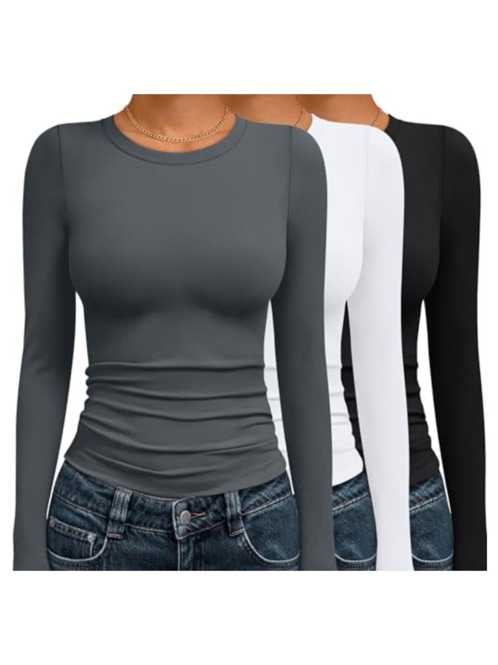 3 Pack Women's Long Sleeve Compression Tops Crew Neck Slim Fit Base Layer Tees